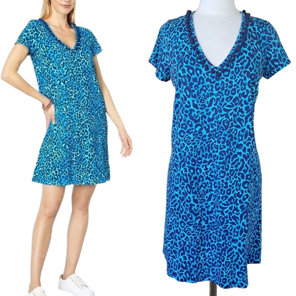 Lilly Pulitzer Etta Dress Oyster Bay Navy My Favorite Spot Large Leopard